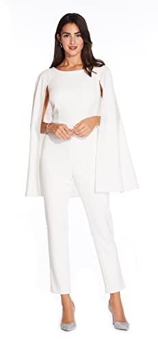 Adrianna Papell Women's Knit Crepe Cape Jumpsuit, Ivory, 12