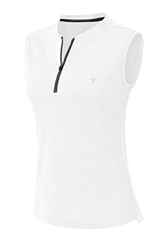 YSENTO Women's Dry Fit Tennis Golf Shirts 1/4 Zip Sleeveless Collarless UPF...