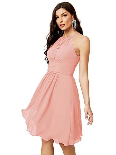 Numbersea Short Halter Top Chiffon Bridesmaid Dresses A Line Formal Evening...