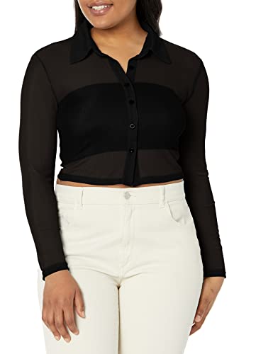 Remidoo Women's ecp Frill Ribbed Shirt 19-Black Small