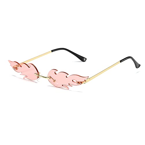 Dollger Rimless Flame Sunglasses for Women Pink Fire Flame Shaped...