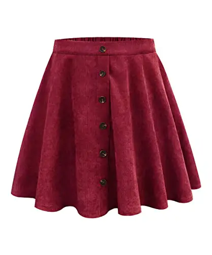RITERA Women's Plus Size Skirts Button Up Flare A-Line Skirt Wine Red...
