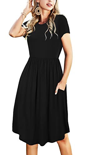 Women Ladies Summer Sleeve Modest Travel Funeral Midi Knee Casual Dress...