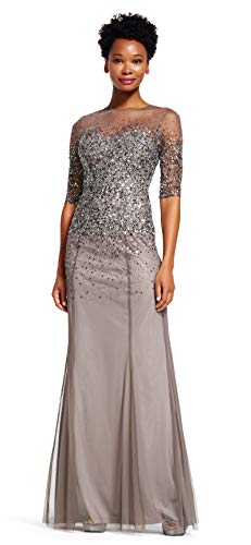 Adrianna Papell Women's One Size 3/4 Sleeve Beaded Illusion Gown with...