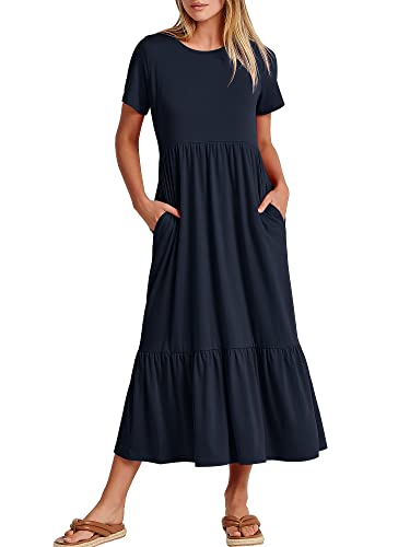ANRABESS Women's Summer Casual Short Sleeve Crewneck Loose Swing Dress...
