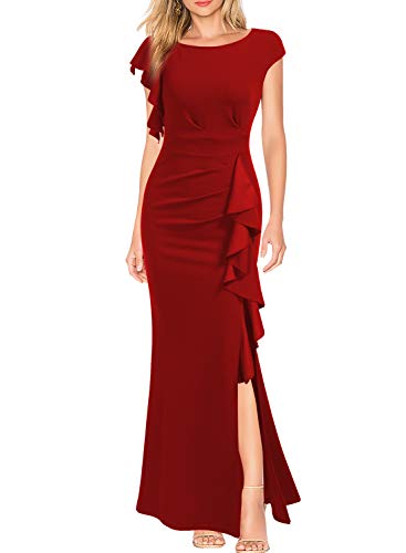 WOOSEA Women's Split Bodycon Mermaid Evening Cocktail Long Dress Red