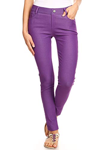 YELETE Womens Basic Five Pocket Stretch Jegging Tights Pants, Purple,...