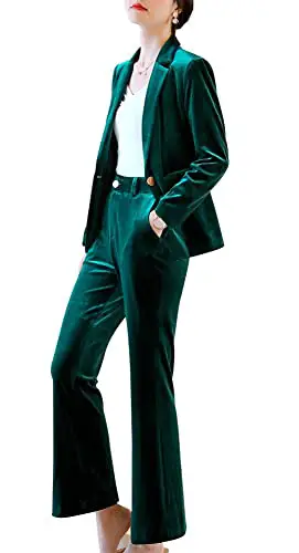 LISUEYNE Women's Business Blazer Pant Suit Set for Work Velvet Long Sleeves...