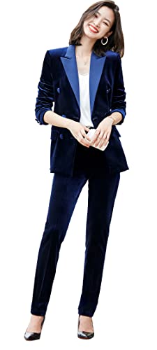 LISUEYNE Women's Business Blazer Pant Suit Set for Work Velvet Long Sleeves...