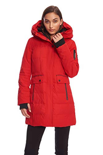 Alpine North Women's Vegan Down Mid-Length Parka Coat, Crimson, X-Large