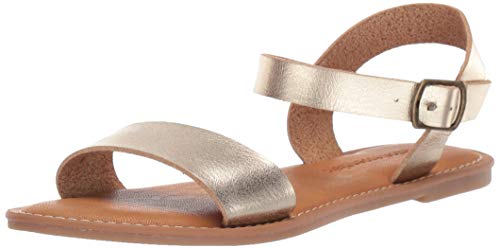 Amazon Essentials Women's Two Strap Buckle Sandal, Gold, 9