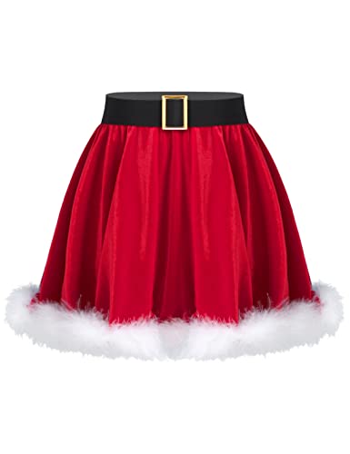 HULIJA Kids Girls Mrs Claus Ruffled Mini Skirt Dress Santa Christmas Skirt...