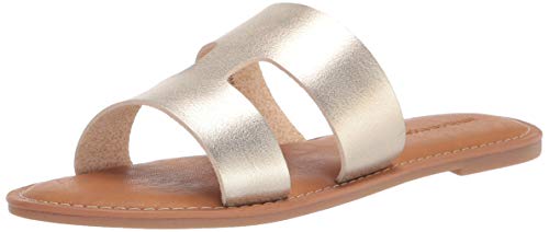 Amazon Essentials Women's Flat Banded Sandal, Gold, 11