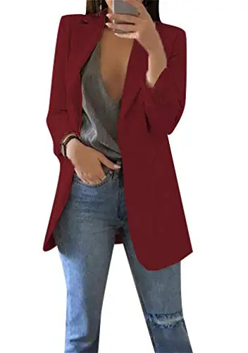 BOFETA Long Blazer Jacket for Women Solid Color Plus Size Pockets Blazers...