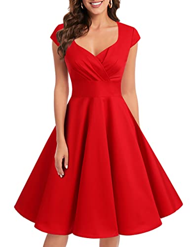 Womens Red Vintage Cocktail 1950s Formal Wedding Prom Party 50s 60s Retro...
