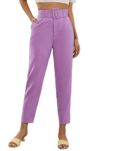 SweatyRocks Women's High Waist Suit Pants Belted Crop Pencil Pants with...