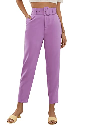 8. Women’s High Waist Suit Pants Belted Crop Pencil Pants With Pockets