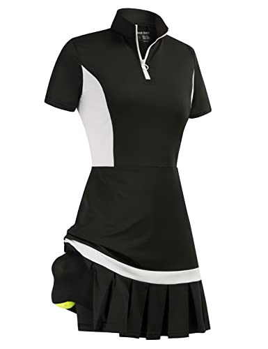 Women Tennis Golf Dress with Shorts Dry Fit Short Sleeve Exercise Workout...