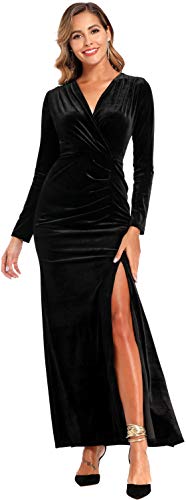 Ababalaya Long Sleeve Wrap Velvet Long Formal Dresses Cocktail Dress,...