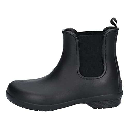 Crocs Women's Freesail Chelsea Ankle Rain Boots, Black/Black, 4