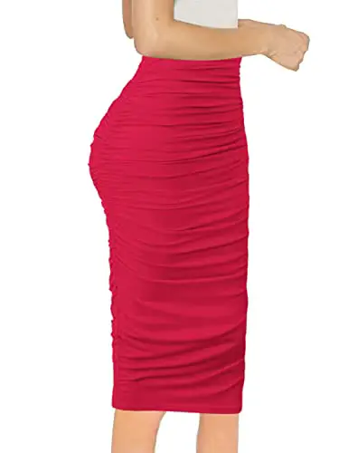 VFSHOW Womens Red Ruched Ruffle High Waist Casual Party Pencil Skirt 9815...