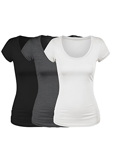 Emmalise Women's Short Sleeve Tshirt Scoop Neck Tee Value Set (3Pk, Blk,...
