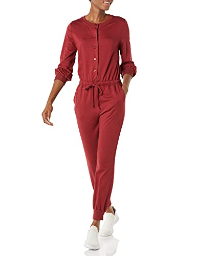 Amazon Essentials Women's Fashion Studio Terry Jumpsuit, Burgundy, Medium