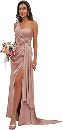 ICE BEAUTY Bridesmaid Dresses Satin Formal Evening Gowns One Shoulder Prom...