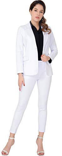Marycrafts Women's Business Blazer Pant Suit Set for Work 14 White