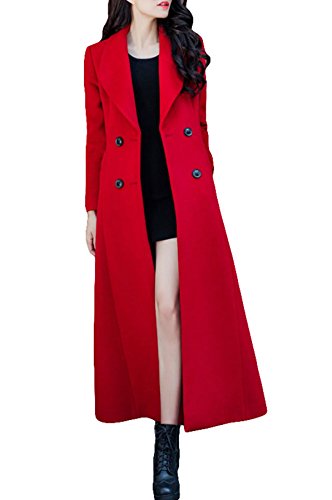 women red charming wool jacket Long Trench Coat Woolen coat (US 6)