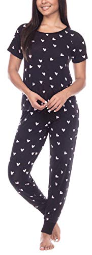 Honeydew Womens 2-Piece Jersey Pajama Jogger Lounge Set (Black Hearts, m)