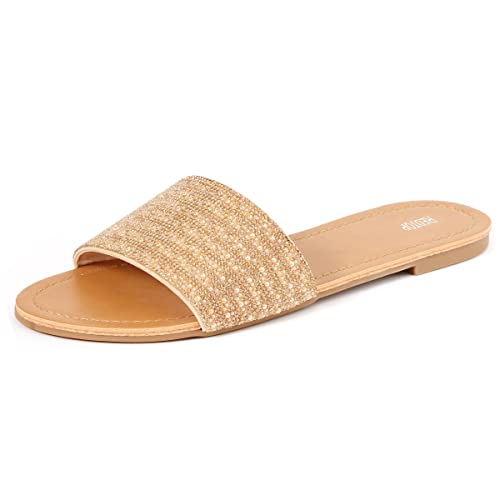 REDTOP Women's Slip on Sandals Slide Glitter Bling Casual Sandal Flat Open...