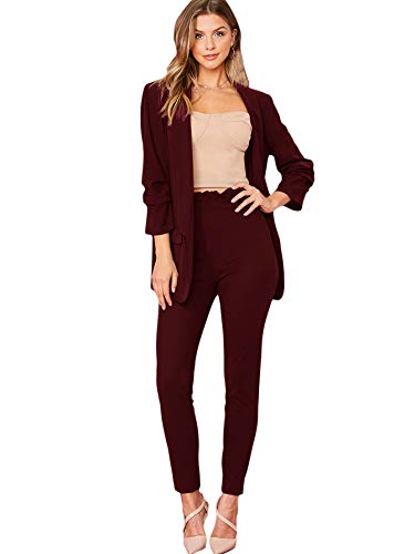 SheIn Women's Two Piece Plaid Open Front Long Sleeve Blazer and Elastic...