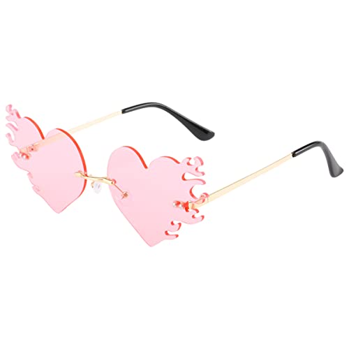 BOJOD Flame Melting Heart Sunglasses for Women Rimless fire 90s Melting...