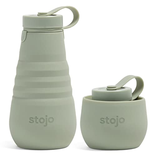 STOJO Collapsible Water Bottle - Sage Green, 20oz / 592ml - Leak-Proof...