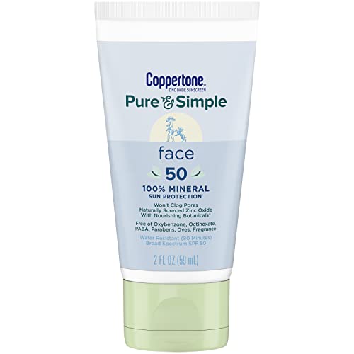 Coppertone Pure & Simple For Face SPF 50 Sunscreen Lotion, Zinc Oxide...