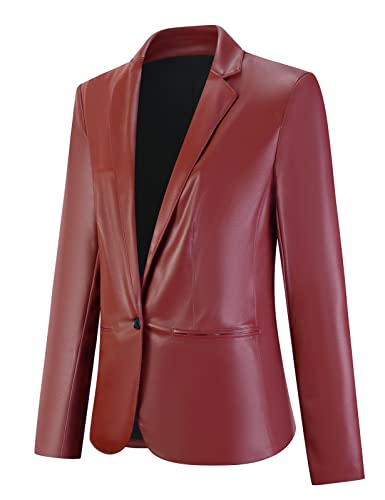 Tapata Women's Faux Leather Blazer Jacket Suit Long Sleeve Button Closure...