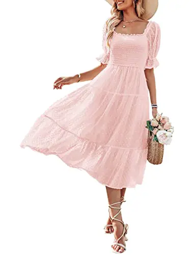 MEROKEETY Women's 2023 Pink Dress Summer Square Neck Flounce Sleeve A Line...