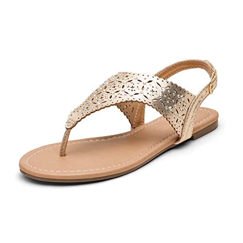 DREAM PAIRS Medinie Women Rhinestone Casual Wear Cut Out Flat Sandals Gold...