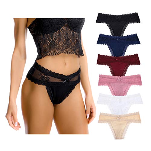 LEVAO Sexy Thongs for Women Lace Underwear Stretch Briefs Seamless Bikini...