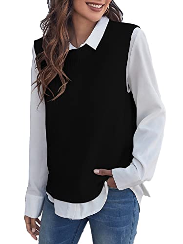 Verdusa Women's Casual Split Round Neck Sleeveless Pullover Top Sweater...