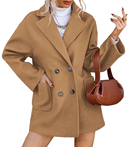 Tankaneo Womens Notched Lapel Pea Coats Classic Double Breasted Mid Length...