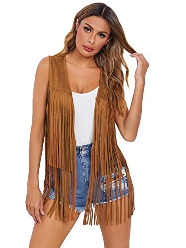 Verdusa Women's Tassel Sleeveless Vest 70s Hippie Faux Suede Fringe Jacket...