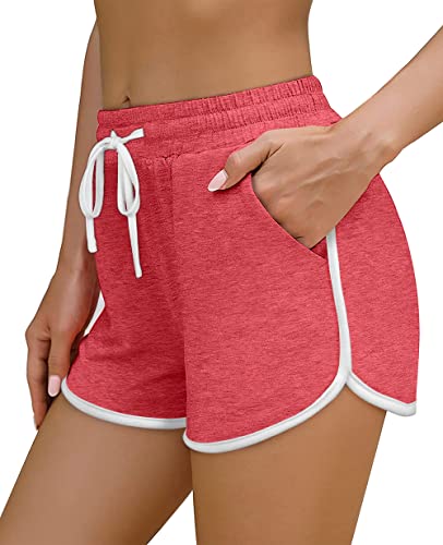 Aloodor Shorts for Women Casual Summer Drawstring Soft Sweat Shorts Coral...