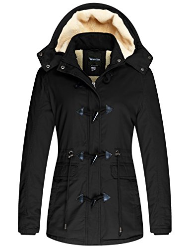 wantdo Women's Warm Thickened Parka Jacket with Removable Hood Black, XL