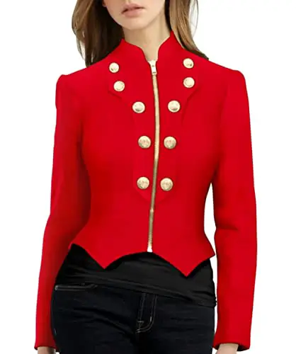 Hybrid & Company Women's Fashion Military Crop Stretch Gold Zip up Blazer...