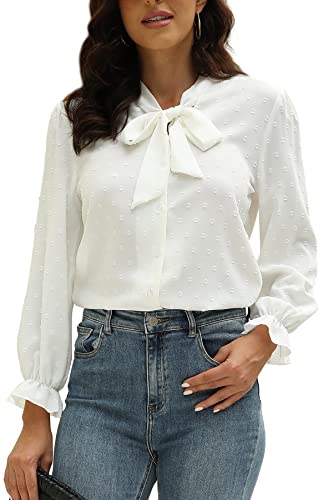 Women Button Down Blouse Shirts for Women Dressy Casual Puff Sleeve...
