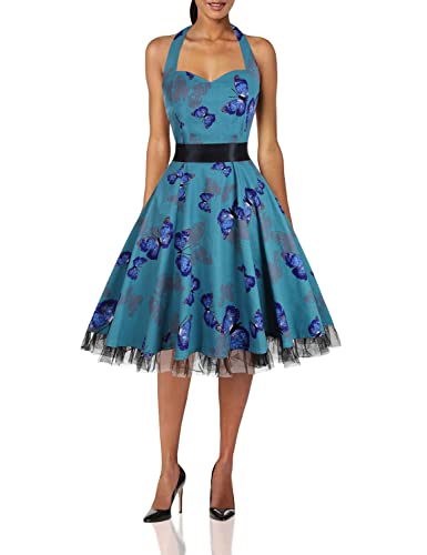 OTEN Womens Vintage Polka Dot Halter Dress 1950s Floral Sping Retro...