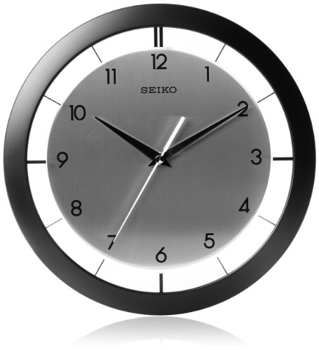 SEIKO 11 Inch St James Brushed Metal Wall Clock, Black