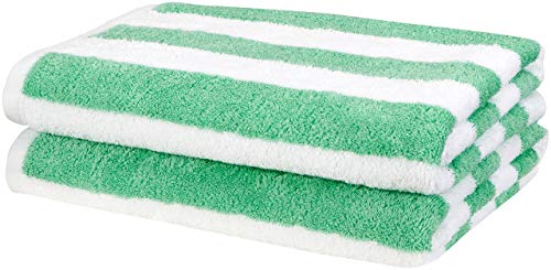 Amazon Basics Cabana Stripe Beach Towel - 2-Pack, 30 X 60 in, Green